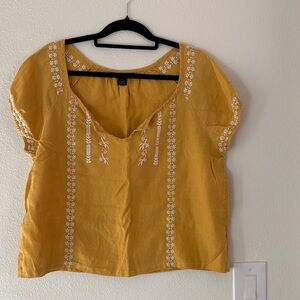 Style & Co. Mustard Yellow Embroidered Blouse